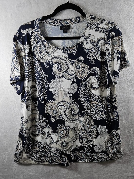 J. Jill Tops - J. Jill Wearever T-Shirt Paisley Print Navy Blue Women's Size Large Petite